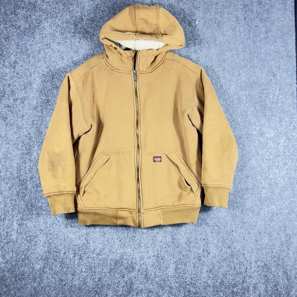 Wrangler Workwear Sherpa Lined Hooded Jacket Brown Full Zip Men's Small Canvas